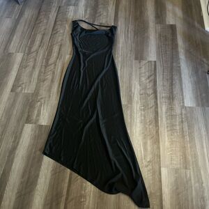Sleek Black Asymmetric Slip Dress